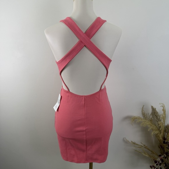 Blue Blush Size M Pink Bodycon V Neck Knit Cutout Back Mini Dress - Picture 4 of 11